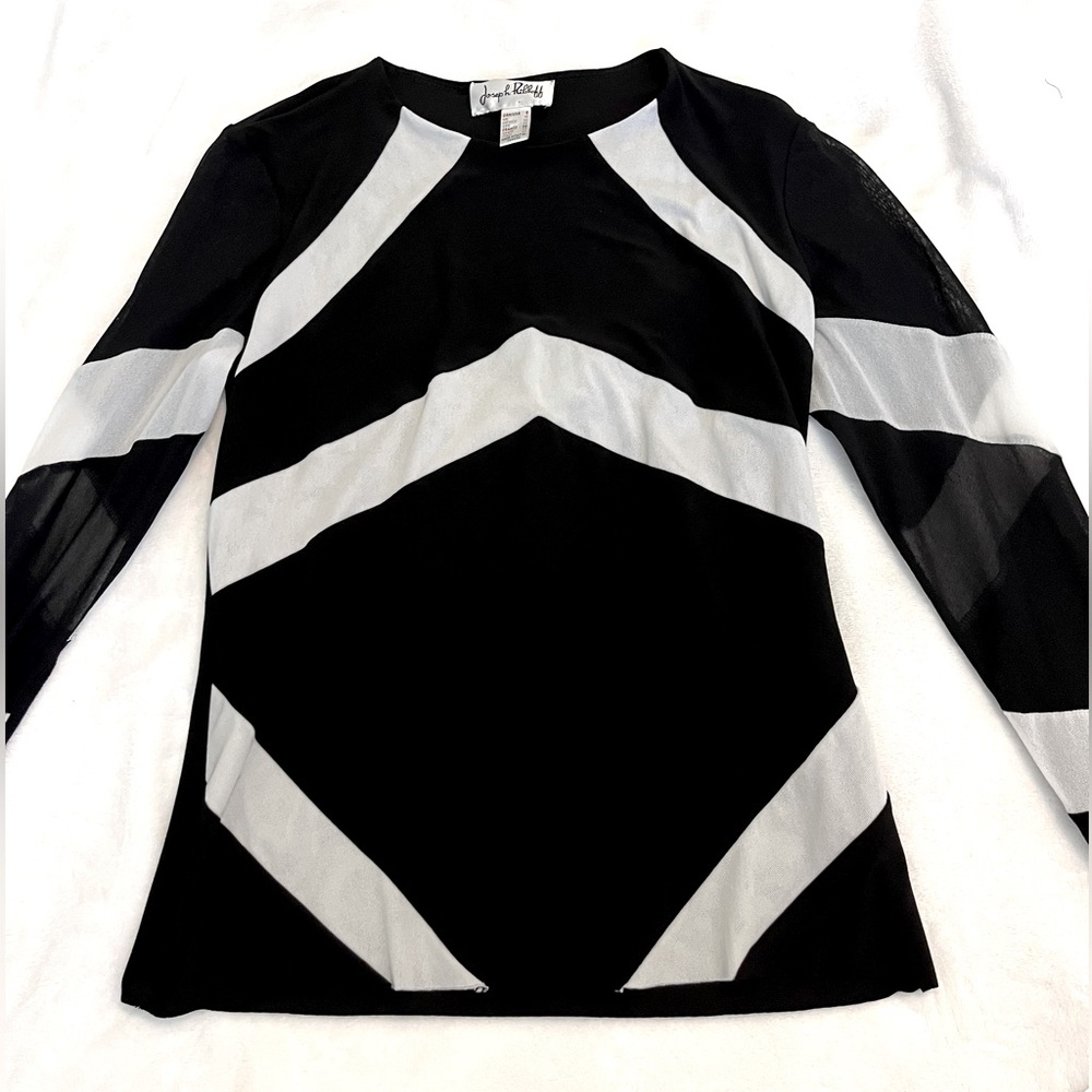 NEW NWT JOSEPH RIBKOFF WOMEN’S SHEER LONG SLEEVE BLACK & WHITE TOP